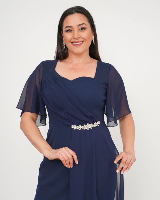 Beli Taş Detaylı Abiye Elbise