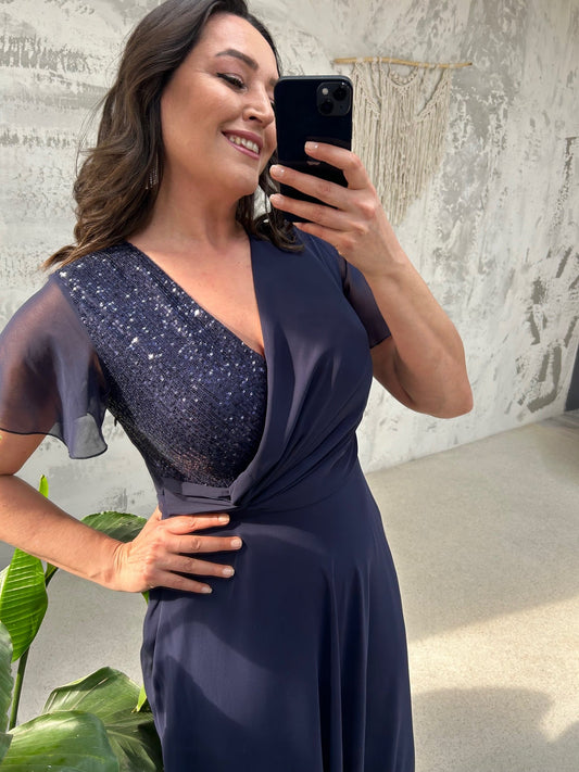 Yandan payetli Uzun Şifon Abiye Elbise