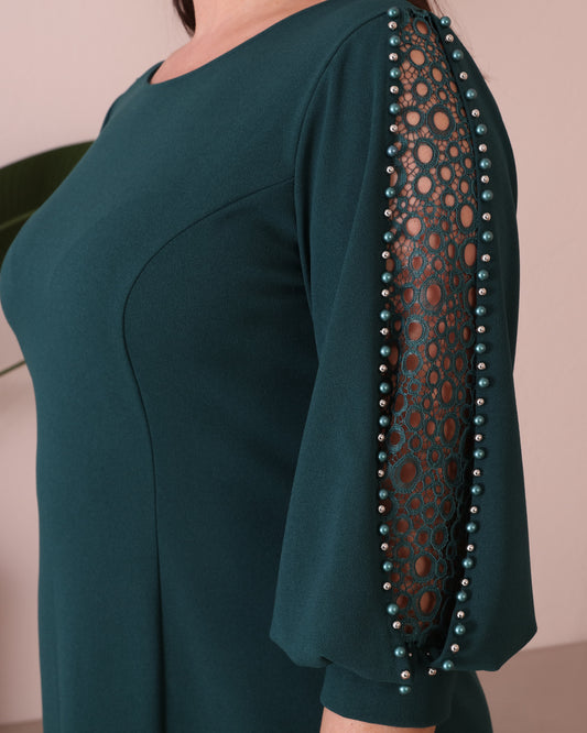 Kolu Boncuklu Dantel Detaylı Abiye Elbise