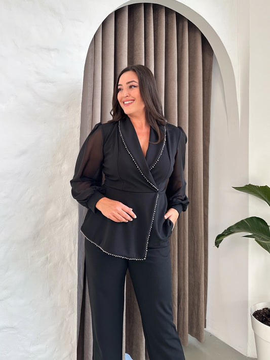 Koyu Taş Detaylı Abiye Takım