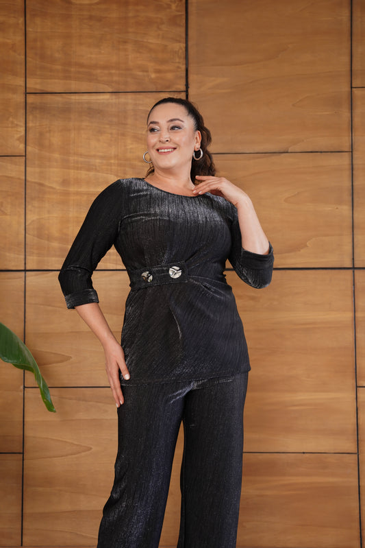 Simli Silver Düğme Detaylı Abiye Takım