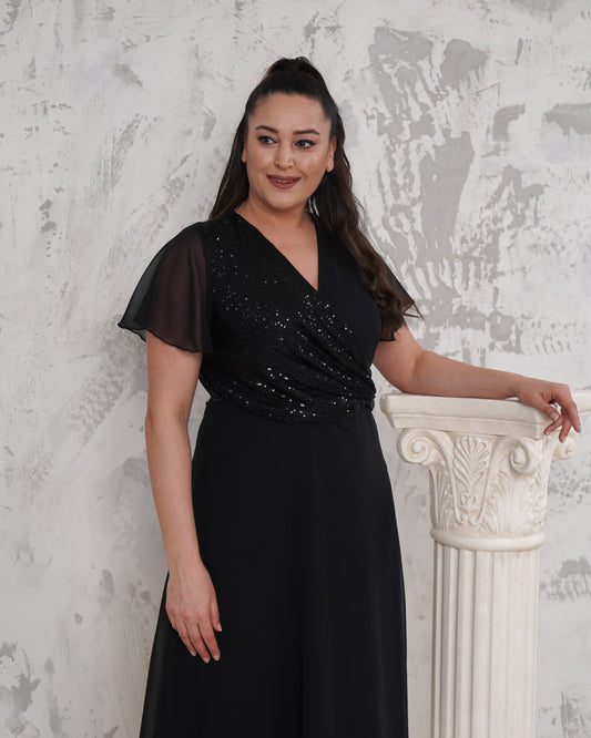 Yanda Payetli Şifon Abiye