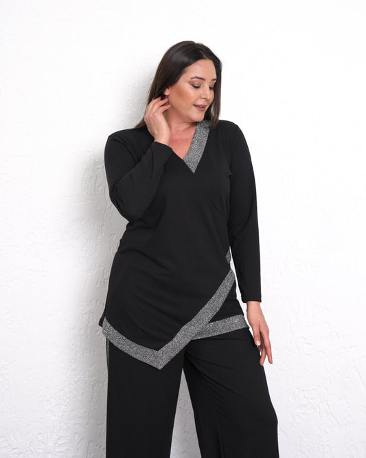 Uzun Kol Sim Şerit Detaylı Abiye Takım