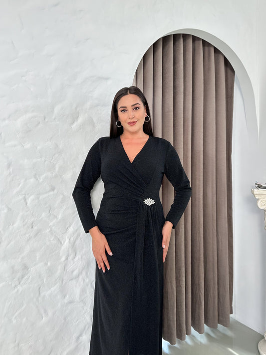 Buzzy Kumaş Taş Detaylı Abiye Elbise