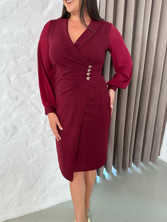 Gömlek Yaka Gold Detaylı Abiye Elbise