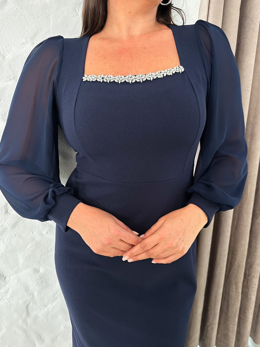Göğsü Taş Detaylı Abiye Elbise