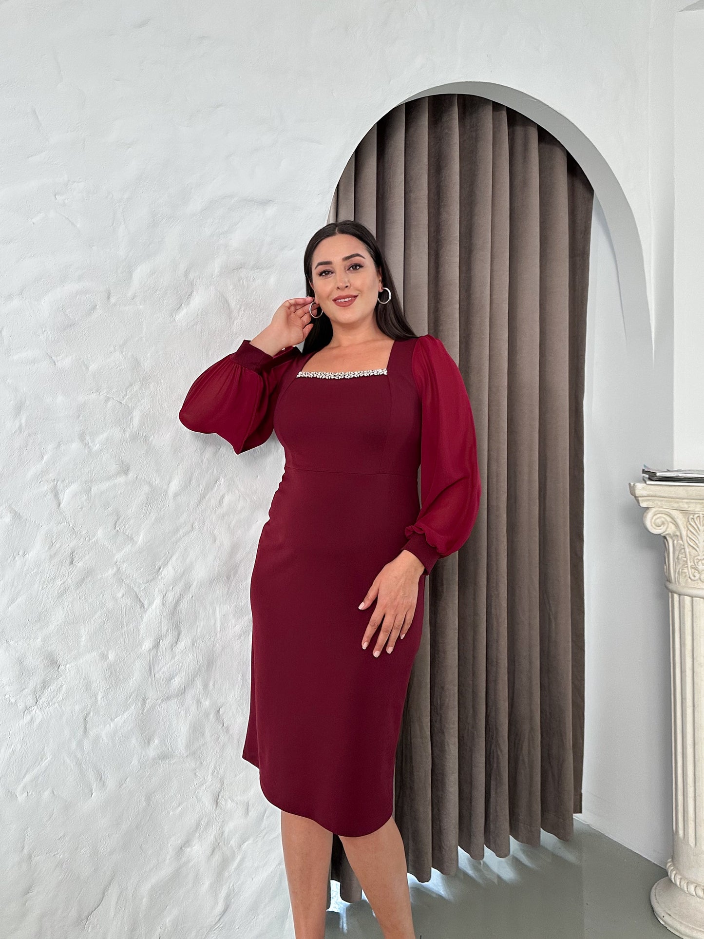 Göğsü Taş Detaylı Abiye Elbise