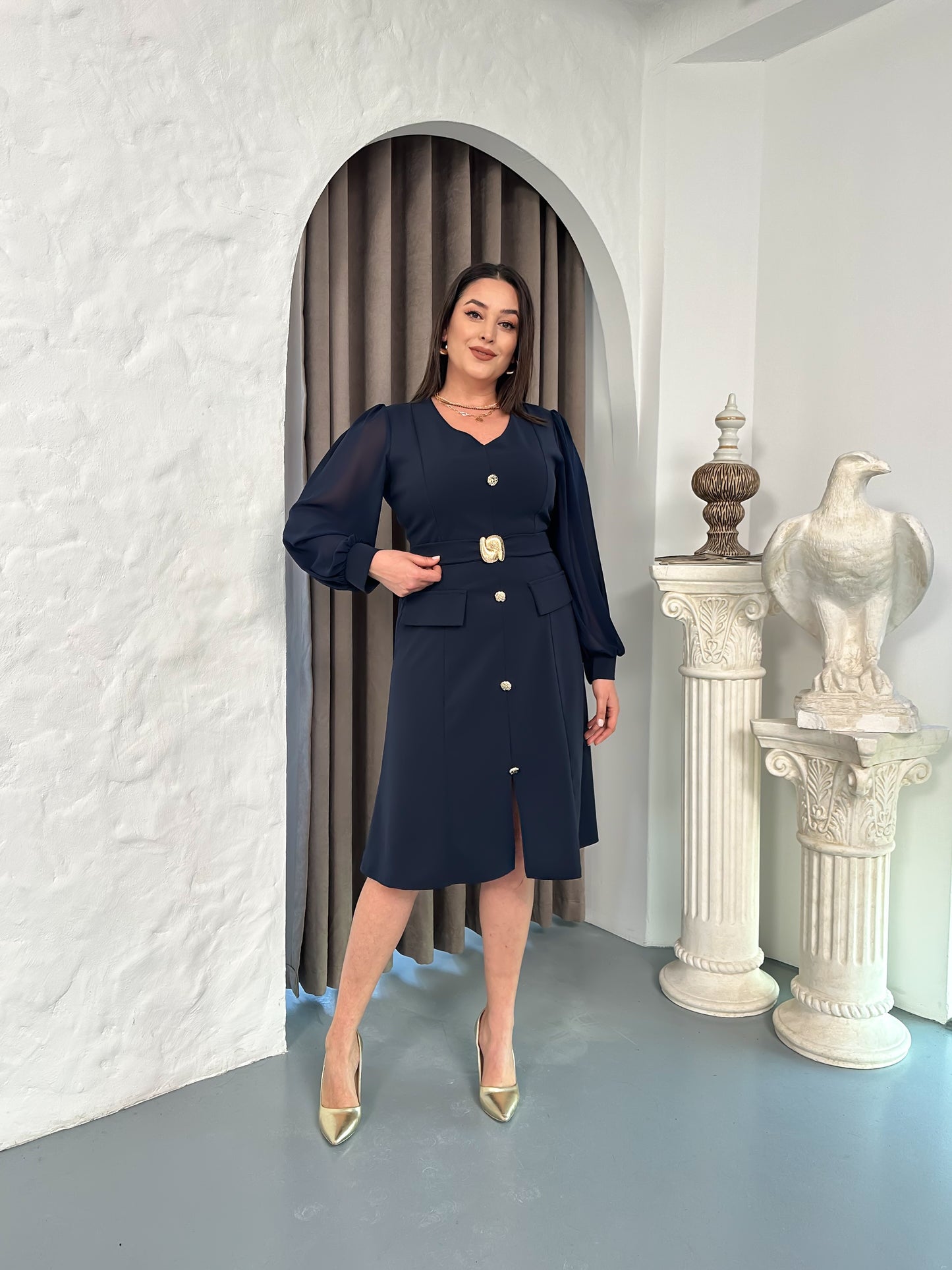 Kemer Detaylı Abiye Elbise