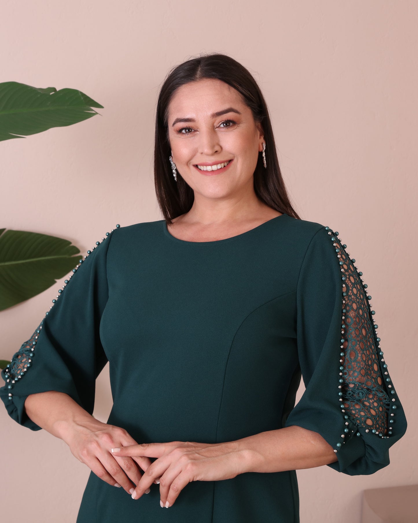 Kolu Boncuklu Dantel Detaylı Abiye Elbise
