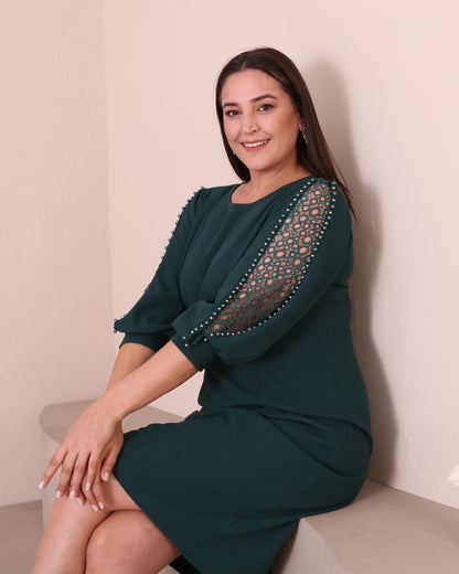Kolu Boncuklu Dantel Detaylı Abiye Elbise