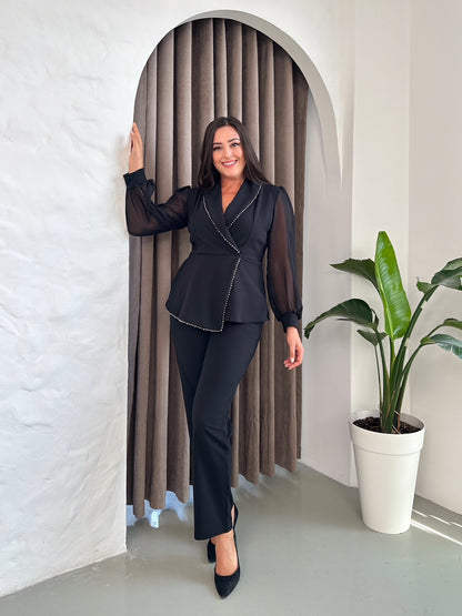 Koyu Taş Detaylı Abiye Takım