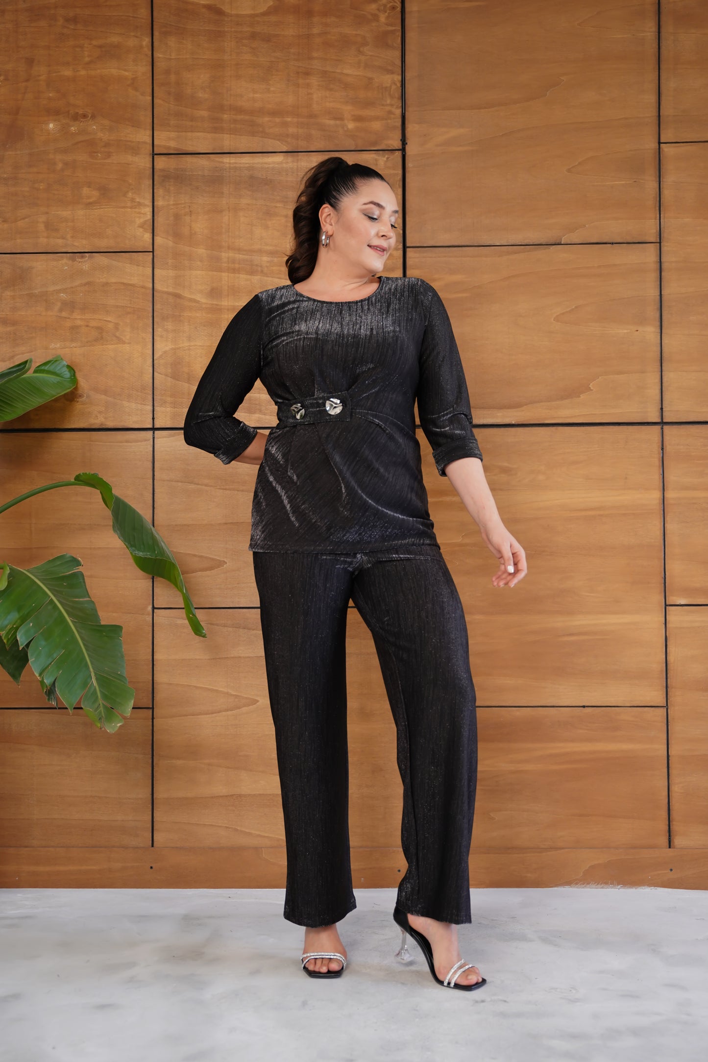 Simli Silver Düğme Detaylı Abiye Takım