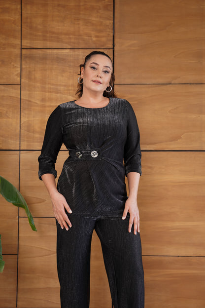 Simli Silver Düğme Detaylı Abiye Takım