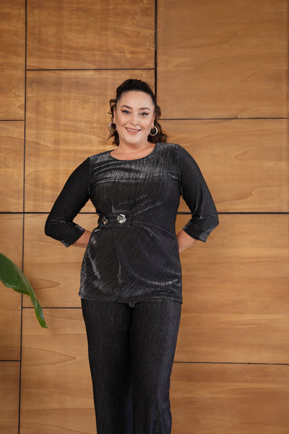 Simli Silver Düğme Detaylı Abiye Takım