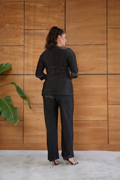 Simli Silver Düğme Detaylı Abiye Takım