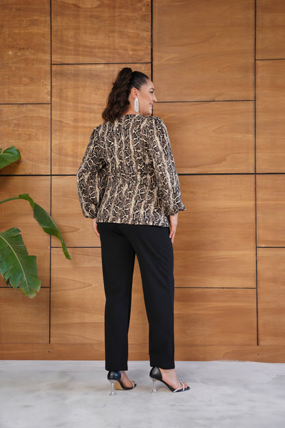 Yılan Derisi Desenli Taşlı Abiye Takım