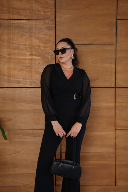 Dört Düğme Detaylı Abiye Bluz