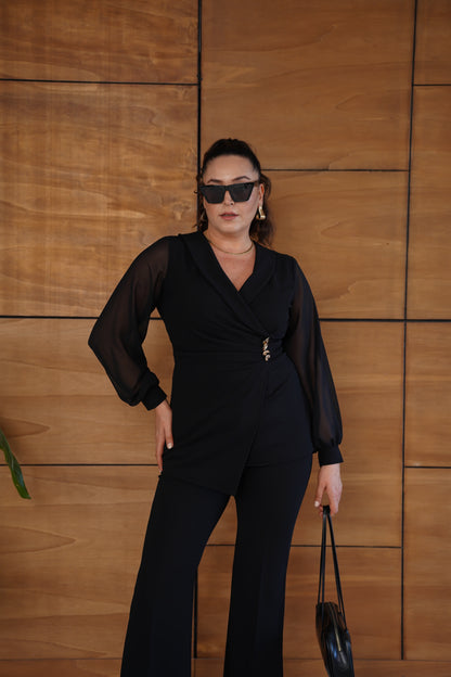 Dört Düğme Detaylı Abiye Bluz