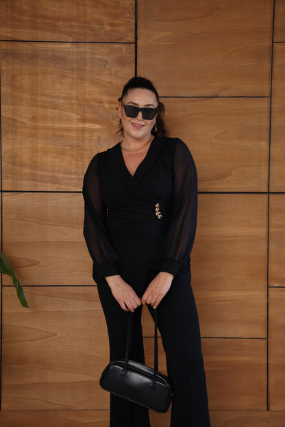 Dört Düğme Detaylı Abiye Bluz