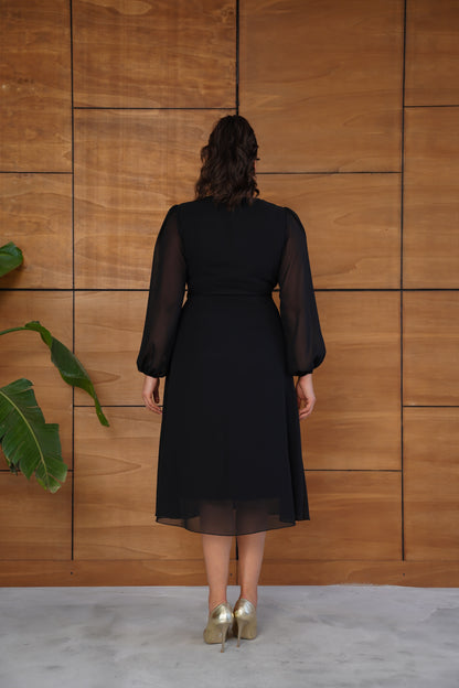 Gold Broşlu Şifon Abiye Elbise