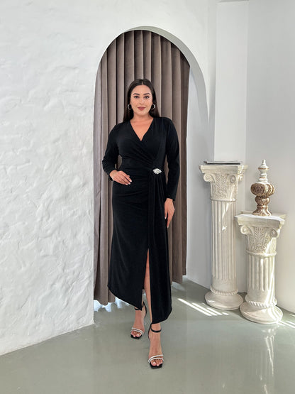 Buzzy Kumaş Taş Detaylı Abiye Elbise