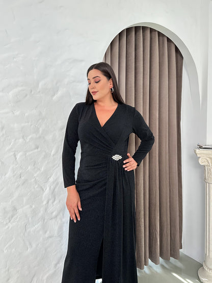 Buzzy Kumaş Taş Detaylı Abiye Elbise