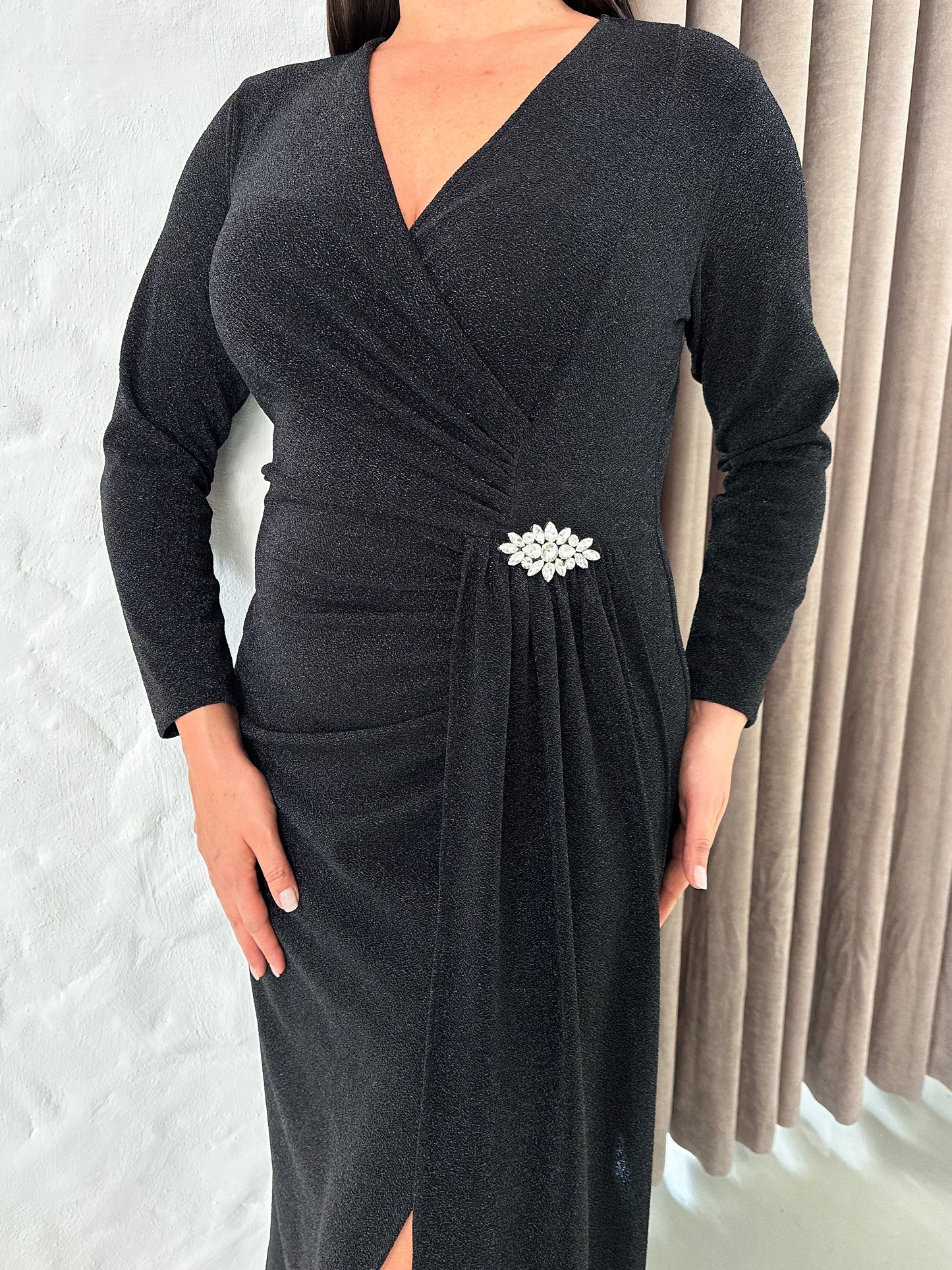 Buzzy Kumaş Taş Detaylı Abiye Elbise