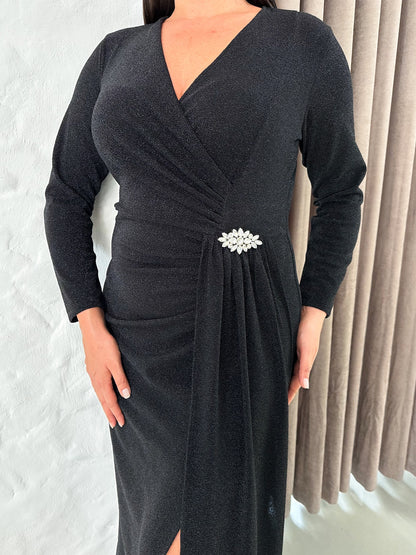 Buzzy Kumaş Taş Detaylı Abiye Elbise