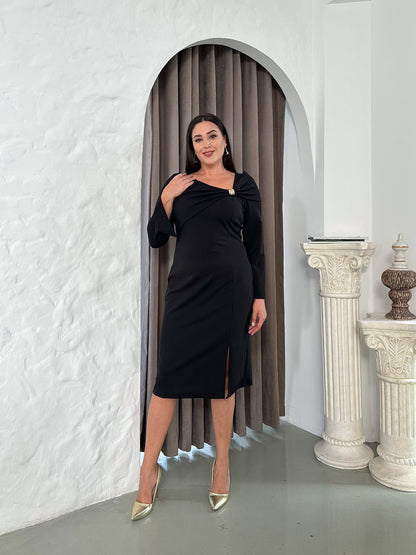 Sarı Broşlu Krep Abiye