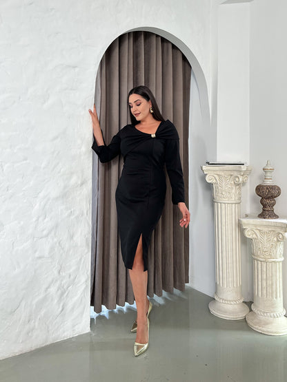 Sarı Broşlu Krep Abiye