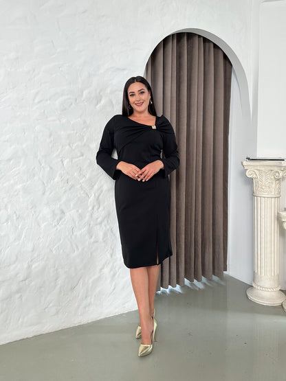 Sarı Broşlu Krep Abiye