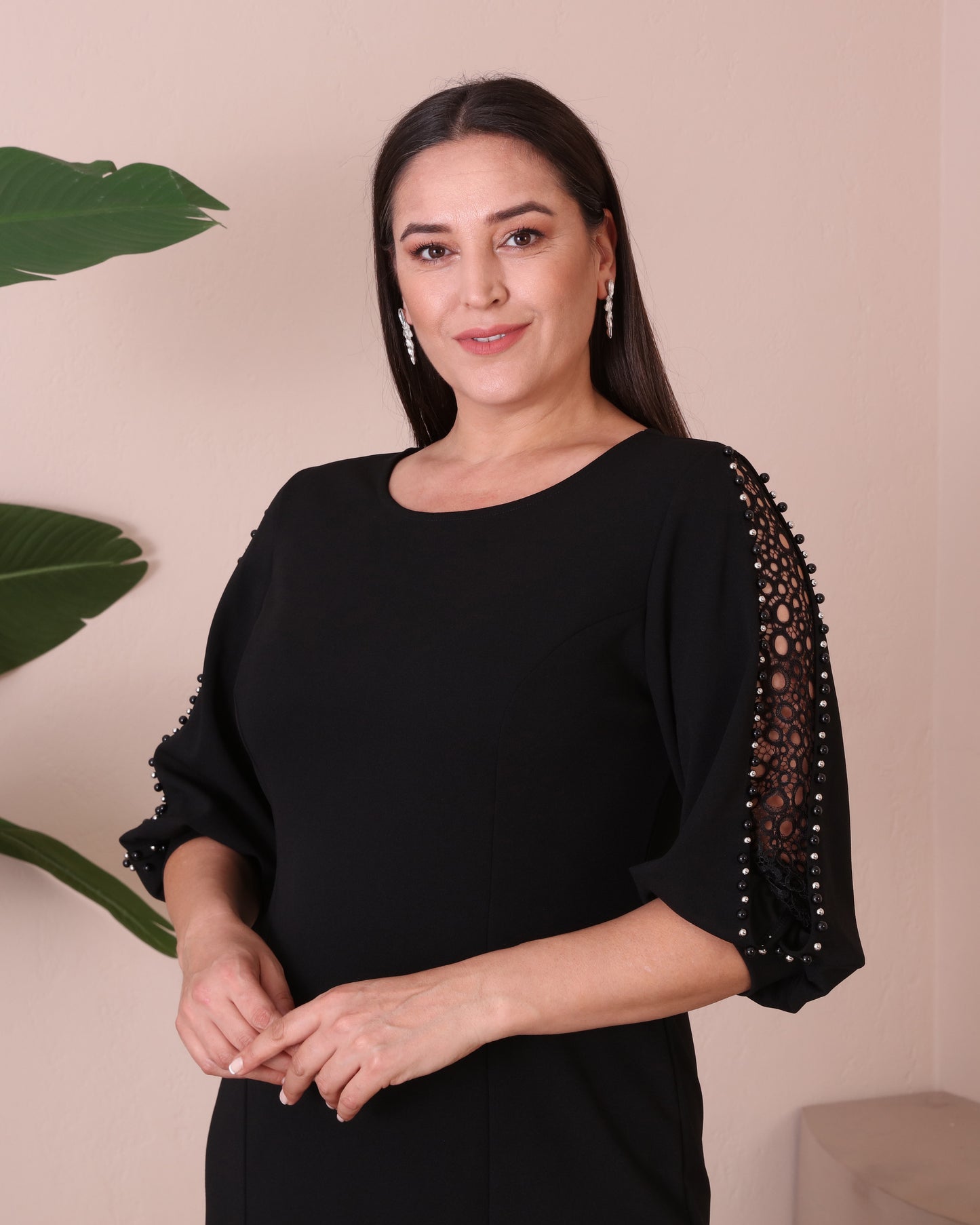 Kolu Boncuklu Dantel Detaylı Abiye Elbise