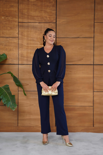 Çiçek Broş Detaylı Abiye Takım