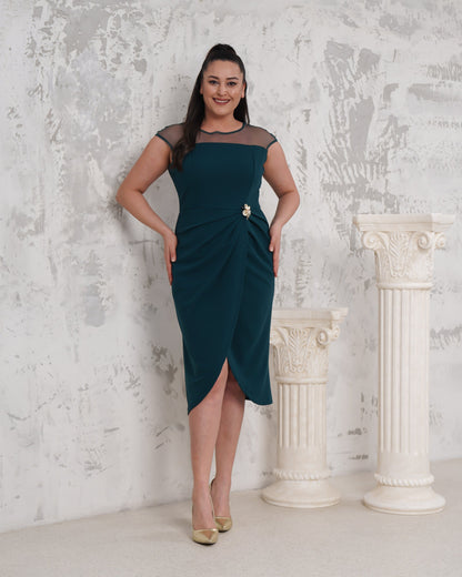 Gold Broş Detaylı Abiye Elbise