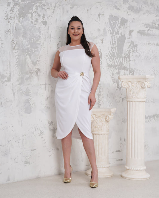 Gold Broş Detaylı Abiye Elbise