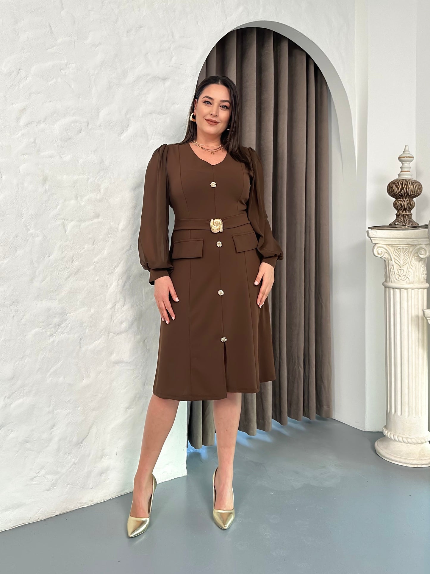 Kemer Detaylı Abiye Elbise