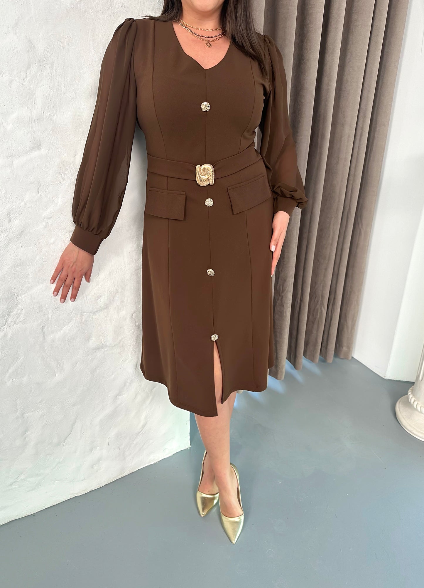 Kemer Detaylı Abiye Elbise