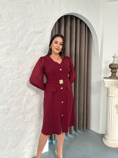 Kemer Detaylı Abiye Elbise