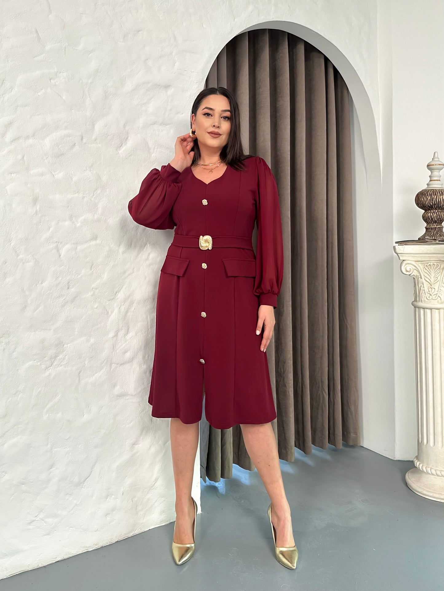 Kemer Detaylı Abiye Elbise