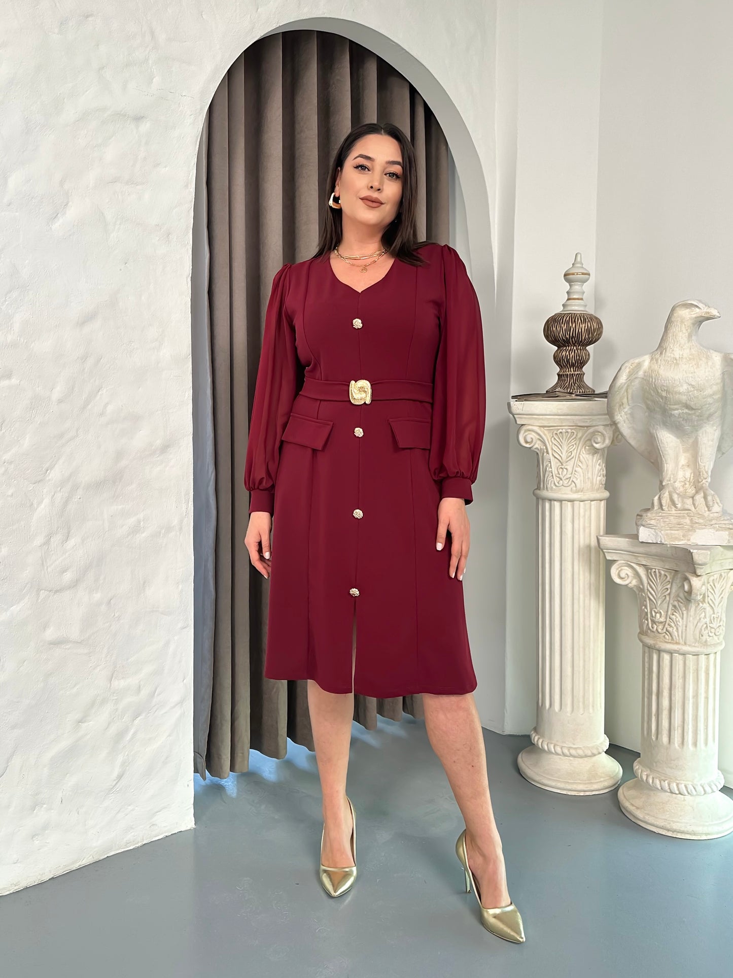 Kemer Detaylı Abiye Elbise