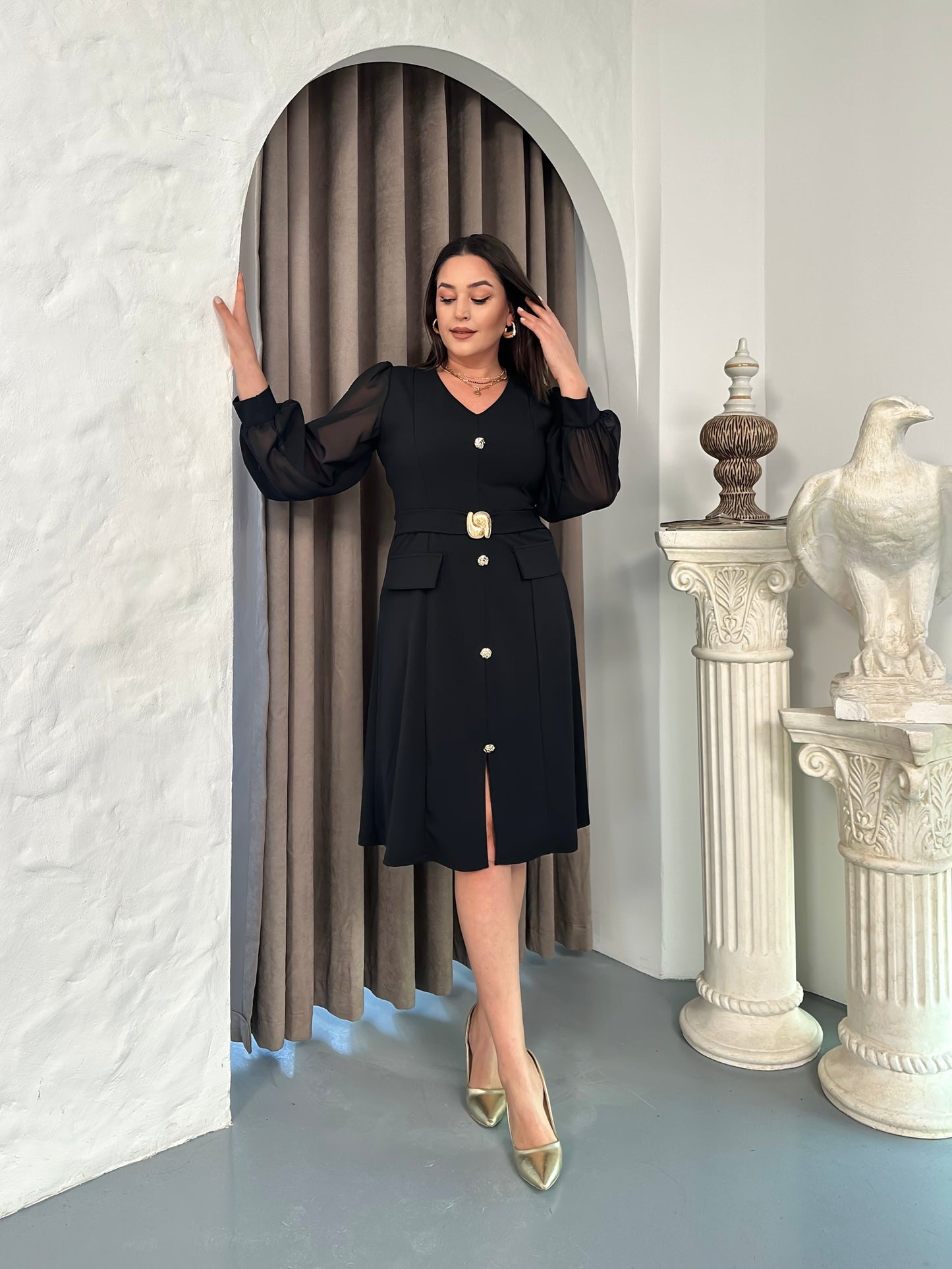 Kemer Detaylı Abiye Elbise