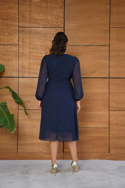 Gold Broşlu Şifon Abiye Elbise