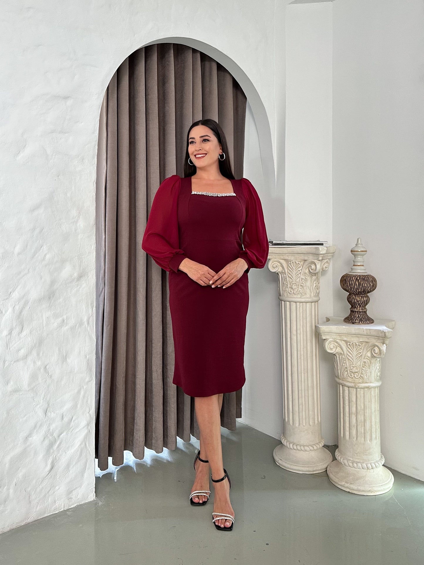 Göğsü Taş Detaylı Abiye Elbise