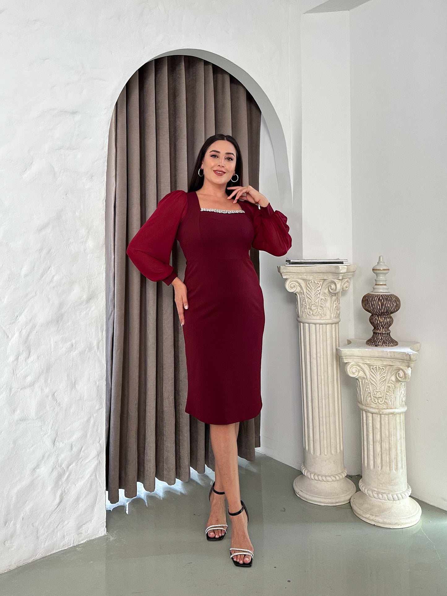 Göğsü Taş Detaylı Abiye Elbise